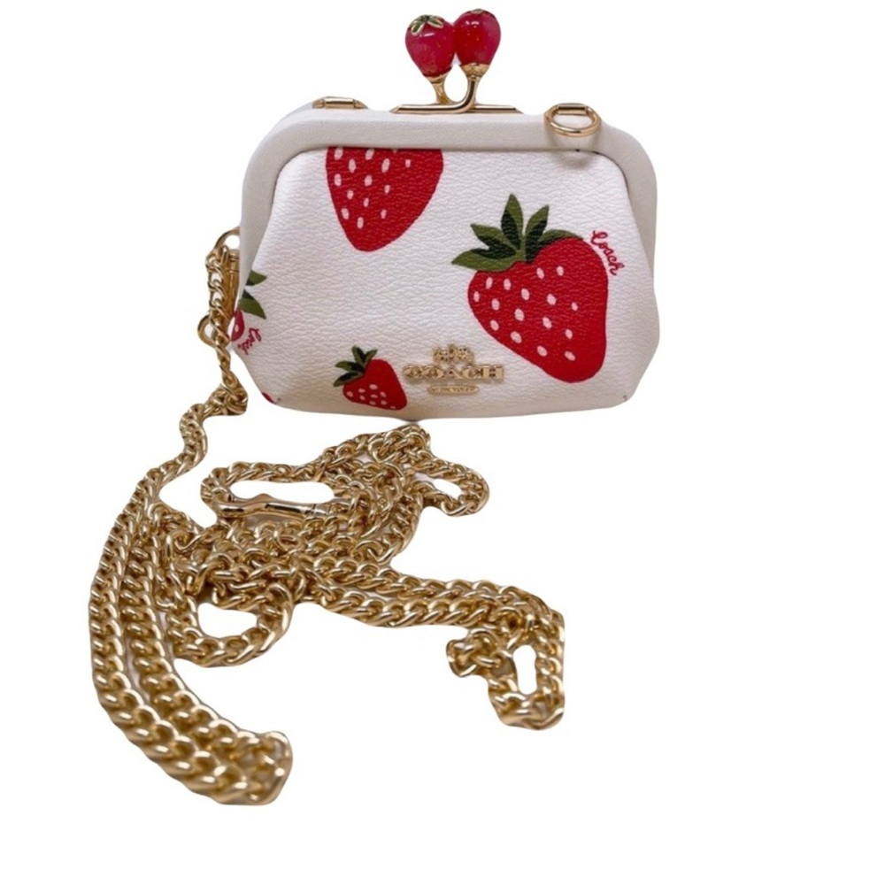 Sold! 🍓Coach Nora Kisslock Card Case Crossbody Chalk & Wild Strawberry + COA🍓 - Picture 2 of 13